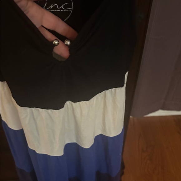 INC International Concepts Women's Black, White, and Blue Striped Midi Dress - Picture 2 of 7